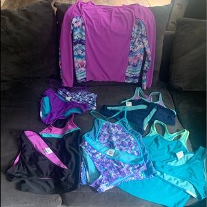 5 LOT Size 16 Like New Girls Speedo swim suites 1 Speedo XL Rash Gaurd Shirt